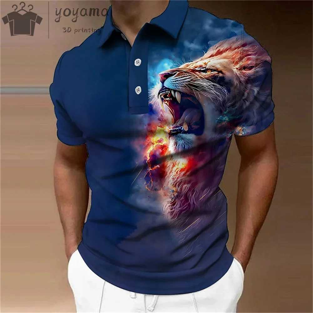 Summer Men shirt Shirt Animal Print 3D Simple Lapel Mens Shirts Lion Print Mens Short Sleeve Shirts Casual Mens Clothing Tops X241228
