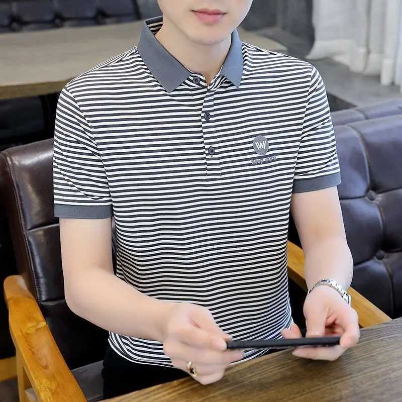 Summer New Middle-aged Mens Clothing Slim Short Sleeve Oversized Striped Contrasting Colors Printed Fashion Lapel shirt Shirt X241228