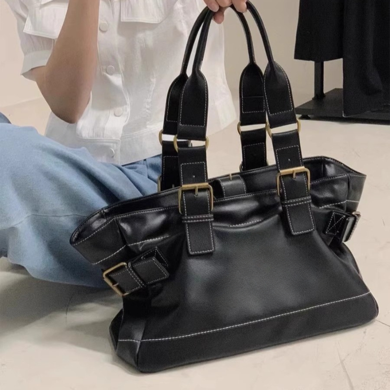 Saturn Tote Bags Vintage Black Leather Bag Hobo Large Capacity Crossbody Bag