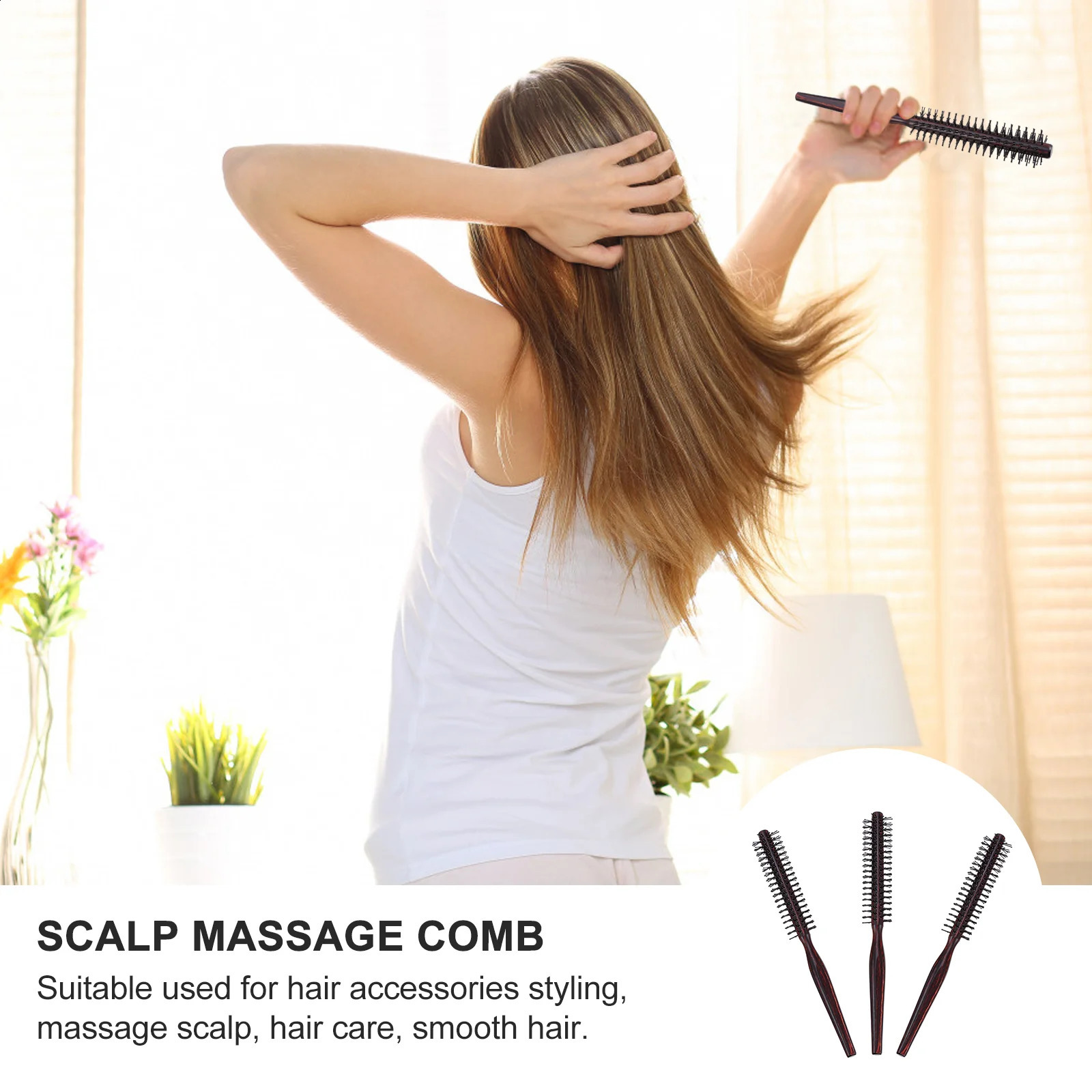 Wood Round Hair Brush Professional Hairstyling Comb 3pcs Hair Styling Comb Barber Curly Hair Brush Wood Handle Rolling Comb 250103