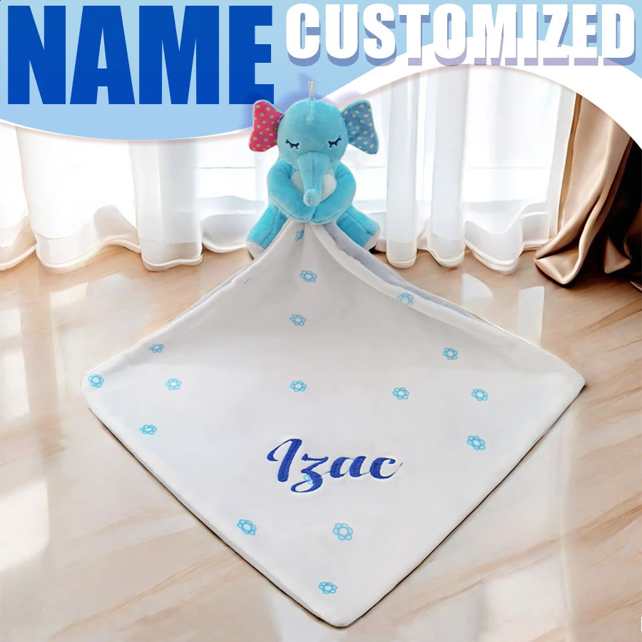 Personalized Baby First Name Comforter Sensory Security Blanket Plush Accessories born Towel Animal Toy Custom Blanket Gift 241227