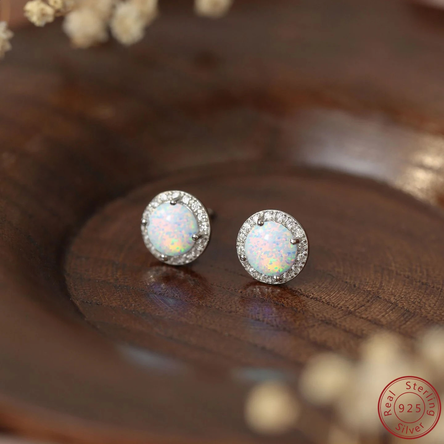 Europe and America selling 100% 925 sterling silver inlaid circular White Opal earrings fashion high-quality earrings 241226