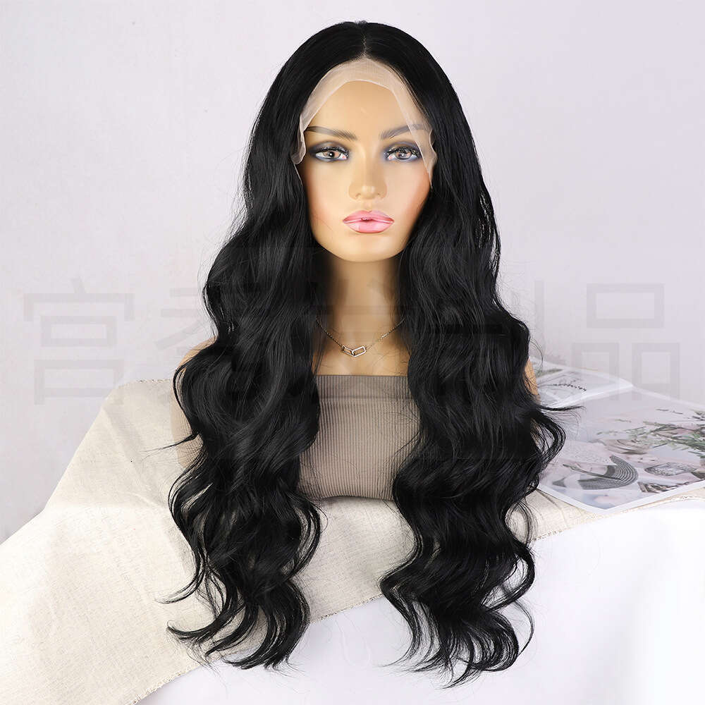 Black Big Wave Long Hair Front Lace 13 * 4 Synthetic Women Wig Kq2 Kq2