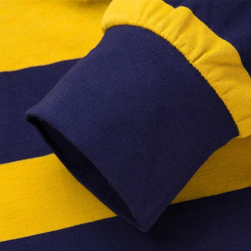 Mens autumn new long-sleeved mens T-shirt Business striped lapel mens T-shirt cotton shirt shirt X241228