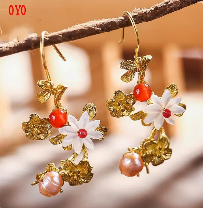 female retro super fairy long earrings Korean temperament personality all around Sterling Silver cold air earrings. 241226