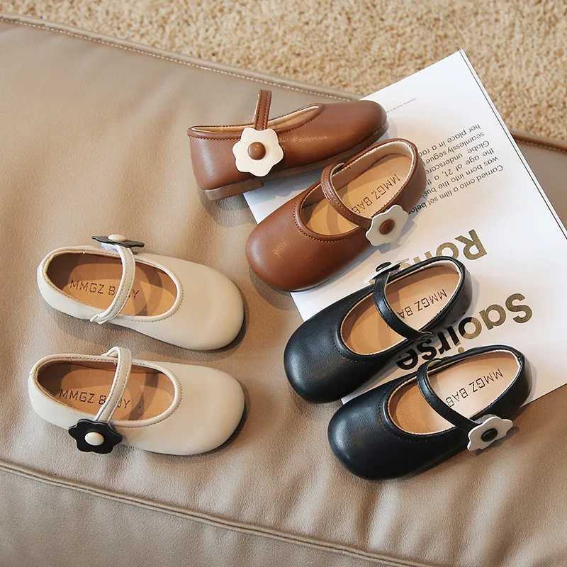 New 2024 Autumn Winter Princess Shoes Grils PU Leather Shoes Kids Fashion Flower Perform Casual Shoes Children Flats Size 21-30 W241228
