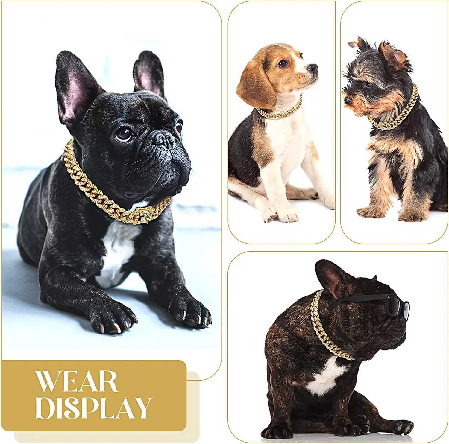 Luxury Gold Dog Chain Necklace Cuban Chain Link Necklace for Small Medium and Large Dogs Pet Necklace Jewelry Crystal Accessories M241228