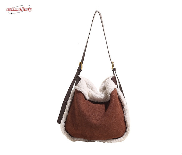 Cross border new large capacity fashionable retro fur single shoulder women's bag, high-end and versatile crossbody plush armpit bag swissmilitar