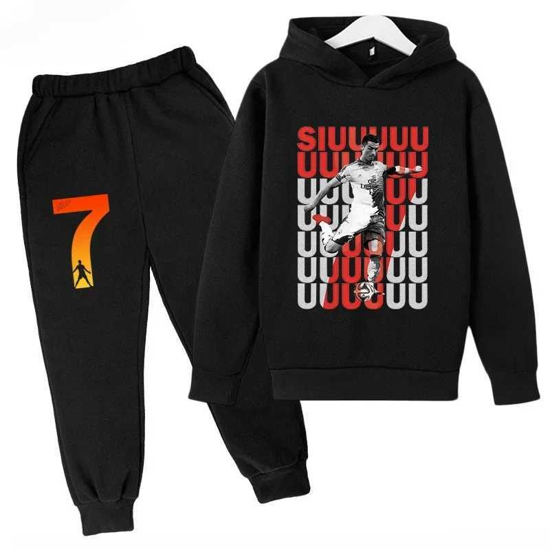 Sweatshirt Pants 2-piece Set for Boy and Girl Kid Sports Hoodie Set Ronaldo Avatar Printed Children Clothes Baby Set Sportsuit X241228
