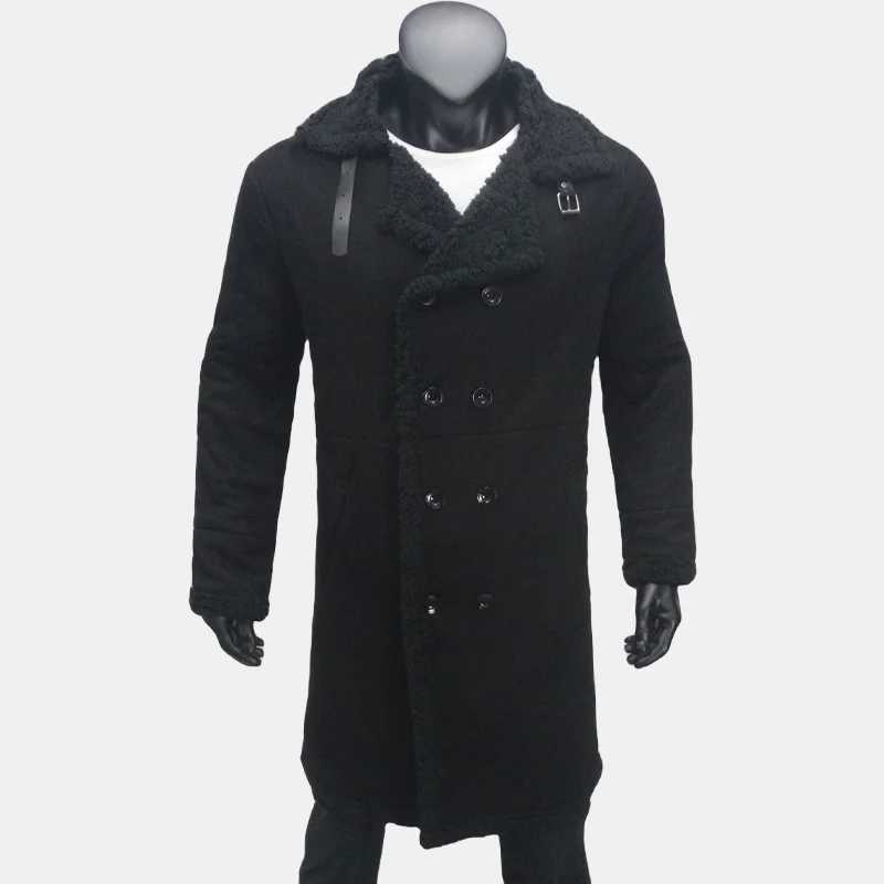 Mens trench clothing long coat wool lining mens coat thick faux fur mens coat warm windproof EU size W241228