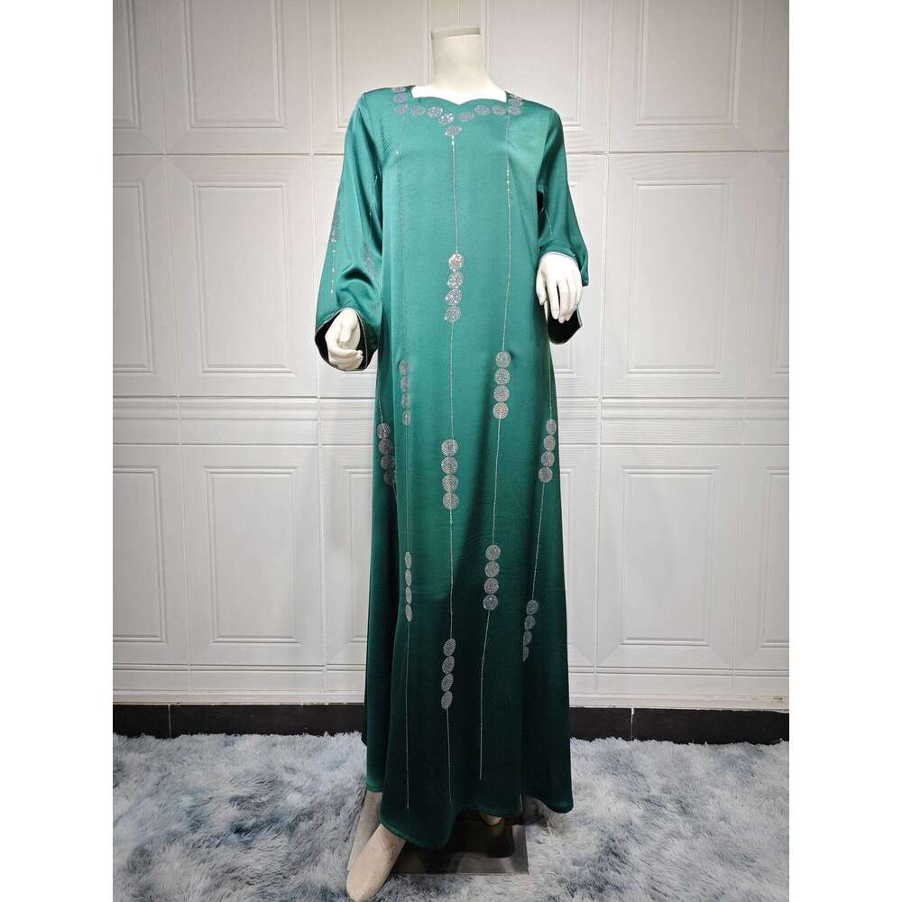 Muslim Clothing Arab Dubai Satin Hot Diamond Fashion Dress Soft Jalabiya Robe