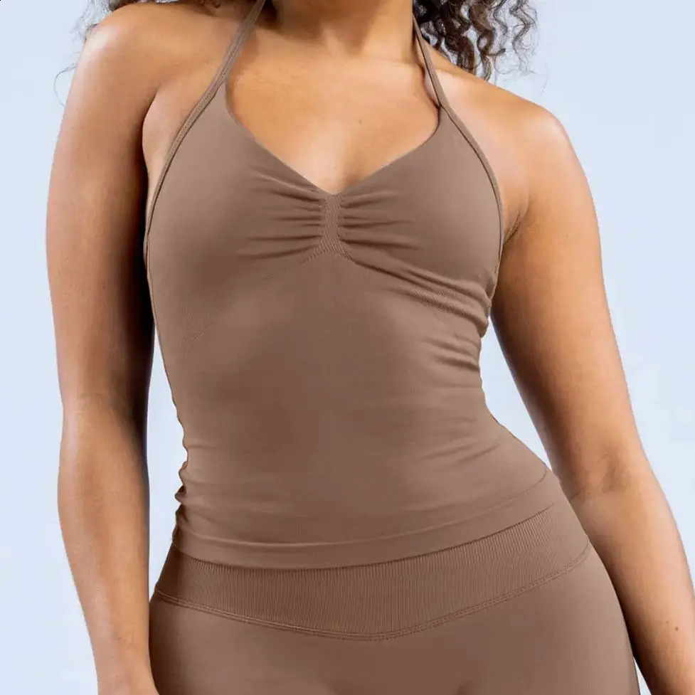 No s Impact Sports Yoga Vest Womens Fitness Yoga Top Gym Clothes Workout Backless Scrunch Built-in Bra With Cups Tops 241223