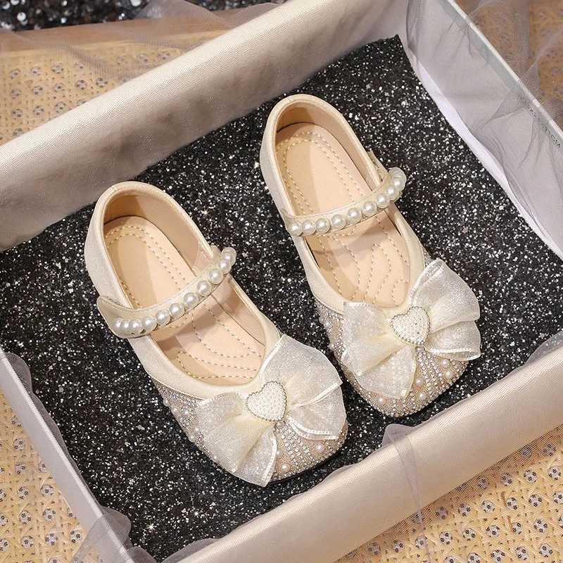 Preschool girls ballet flat shoes fashionable and elegant princess leather shoes with bow design soft soled childrens flat shoes W241228