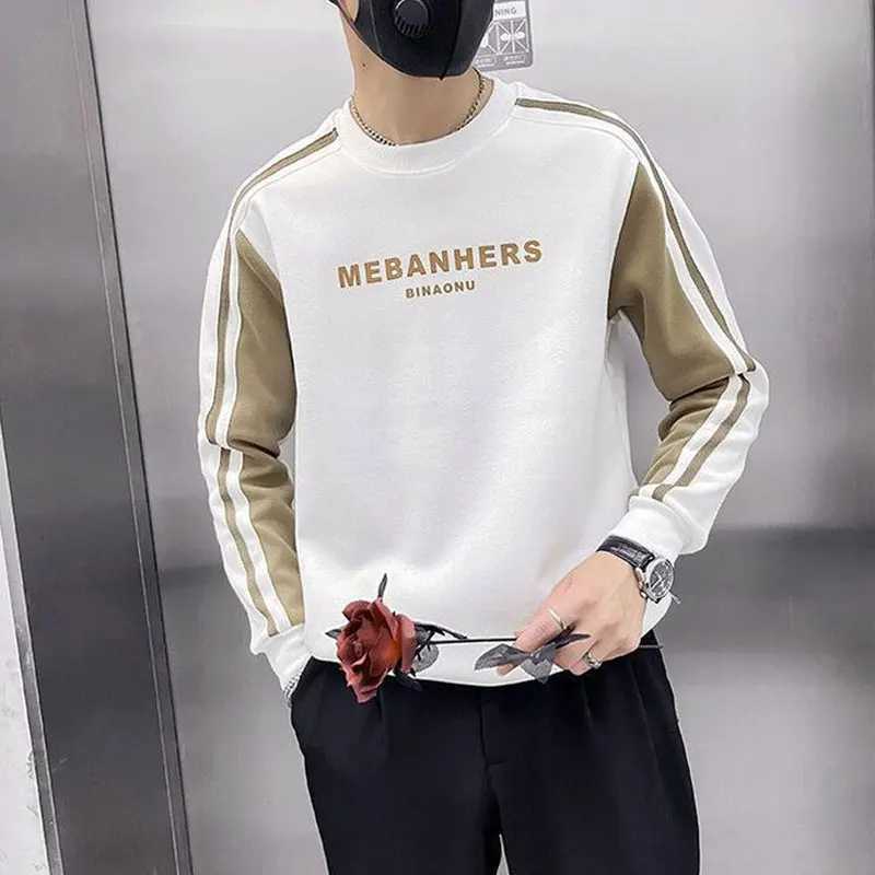 Autumn Winter Korean Spliced Pullovers Fashion Letter Printed Mens Clothing Long Sleeve All-match Casual O-Neck Sweatshirts New X241228
