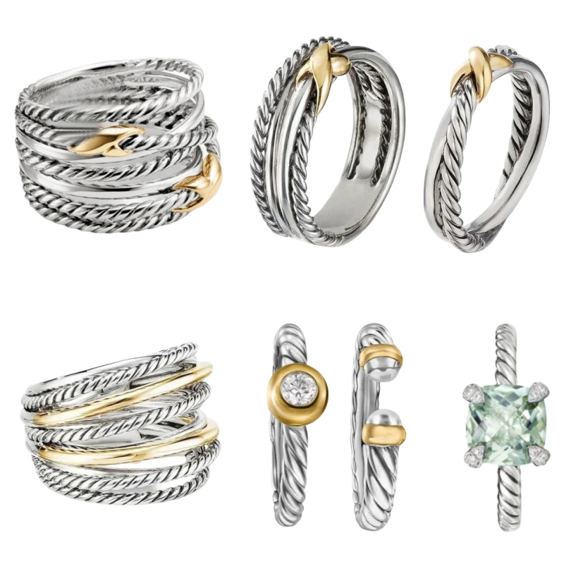 Designer Ring for Women men cable band Rings Twisted Two Color Cross Fashion 925 Sterling Silver Vintage Jewelry Luxury Diamond Wedding Gift with box