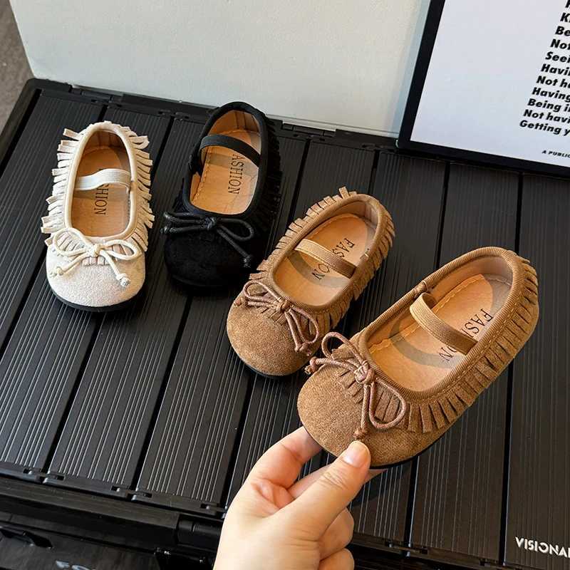 New Childrens Flats 2024 Spring Autumn Kids Causal Shoes Fashion Solid Color Versatile Bowtie Girls Slip-on Loafers W241228