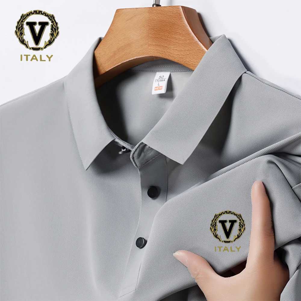 High end ice silk shirt shirt mens short sleeved letter printed T-shirt summer 2024 cool breathable business casual luxury top X241228