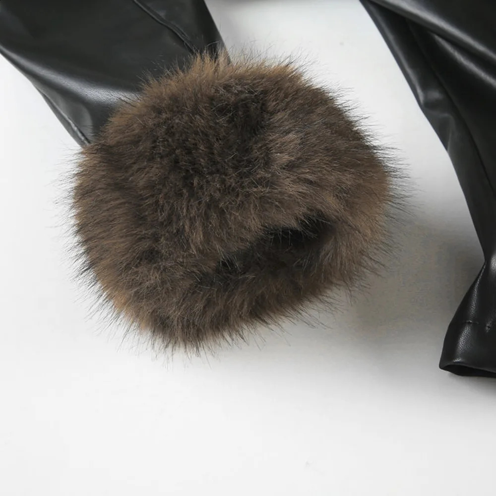 Neploe Slim PU American Vintage Fur Patchwork Coat Leather Spice s Fairycore Y2K Jacket Harajuku Streetwear Hip Hop Outwears 241220