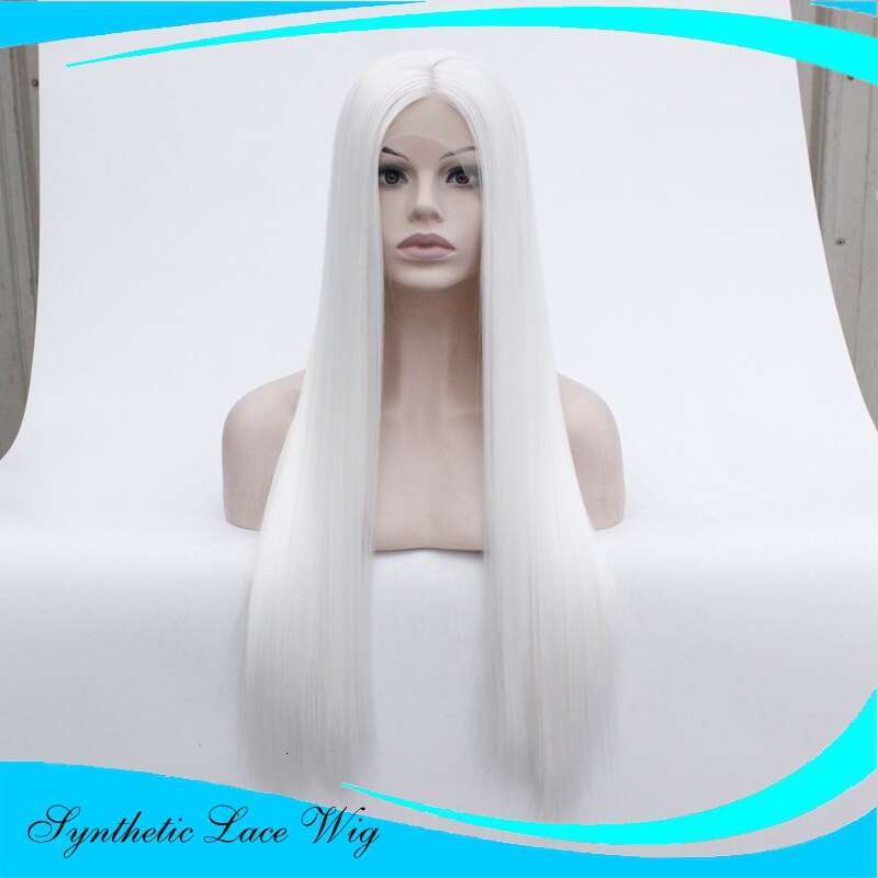 Front Lace Hand Hooked Hair, Medium Long Hair Wig, Pure White Full Head Cover, Women's High-Temperature Silk Synthetic Wig Kq2 Kq2