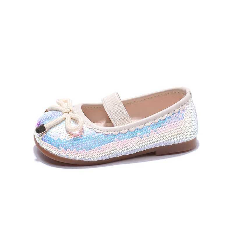 Girl Princess Shoes Spring and Autumn Fashion Glitter Childrens Apartment Bow Shallow Single Shoes Comfortable Soft Bottom Baby Shoes W241228