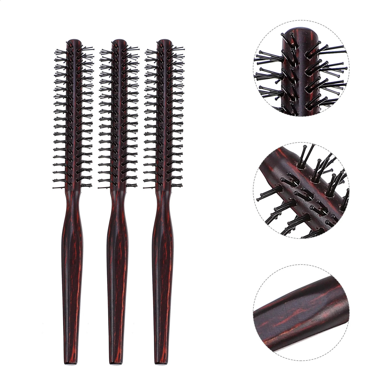 Wood Round Hair Brush Professional Hairstyling Comb 3pcs Hair Styling Comb Barber Curly Hair Brush Wood Handle Rolling Comb 250103