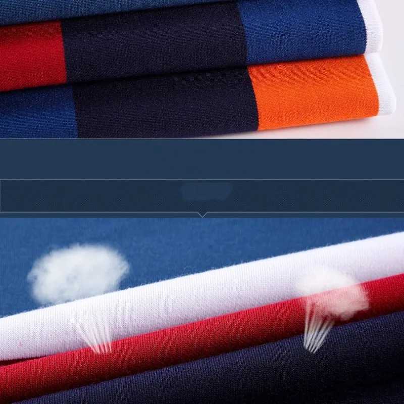 2023 Spring and Autumn Mens Stripe Contrast shirt Collar Button Pocket Pullover Fashion Casual Long Sleeve Tee T-shirt Tops X241228