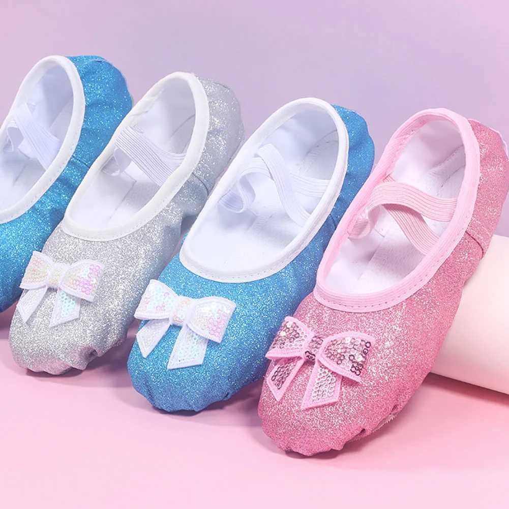 Girls ballet shoes childrens dance sliders professional canvas soft sole shiny ballet shoes girls ballet yoga gym dance shoes W241228