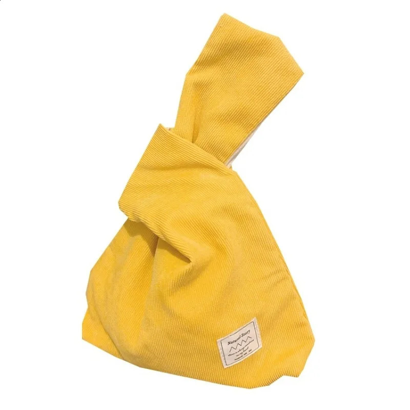 Women Knot Wrist Bag Handmade Corduroy Handbag Japanese Casual Color Wide Stripe Coin Purse Phone Key Storage Tote Pouch 241227