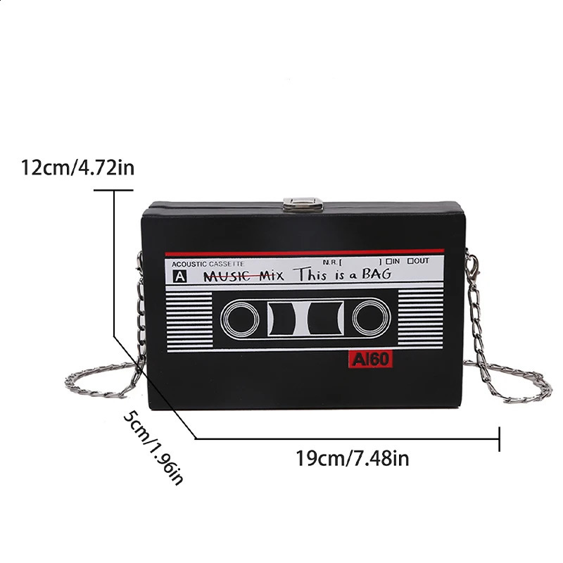Retro Magnetic Tape Radio Style Square Bag Womens Shoulder Crossbody Fashionable and Leisure Pop 241227