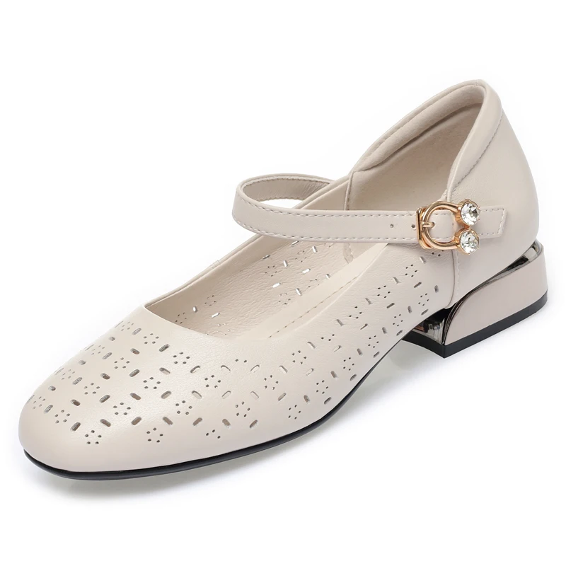 AIYUQI Mary Jane Shoes Women Red Openwork Spring Summer Women Dress Shoes Large Size Fashion Genuine Leather Women's Shoes