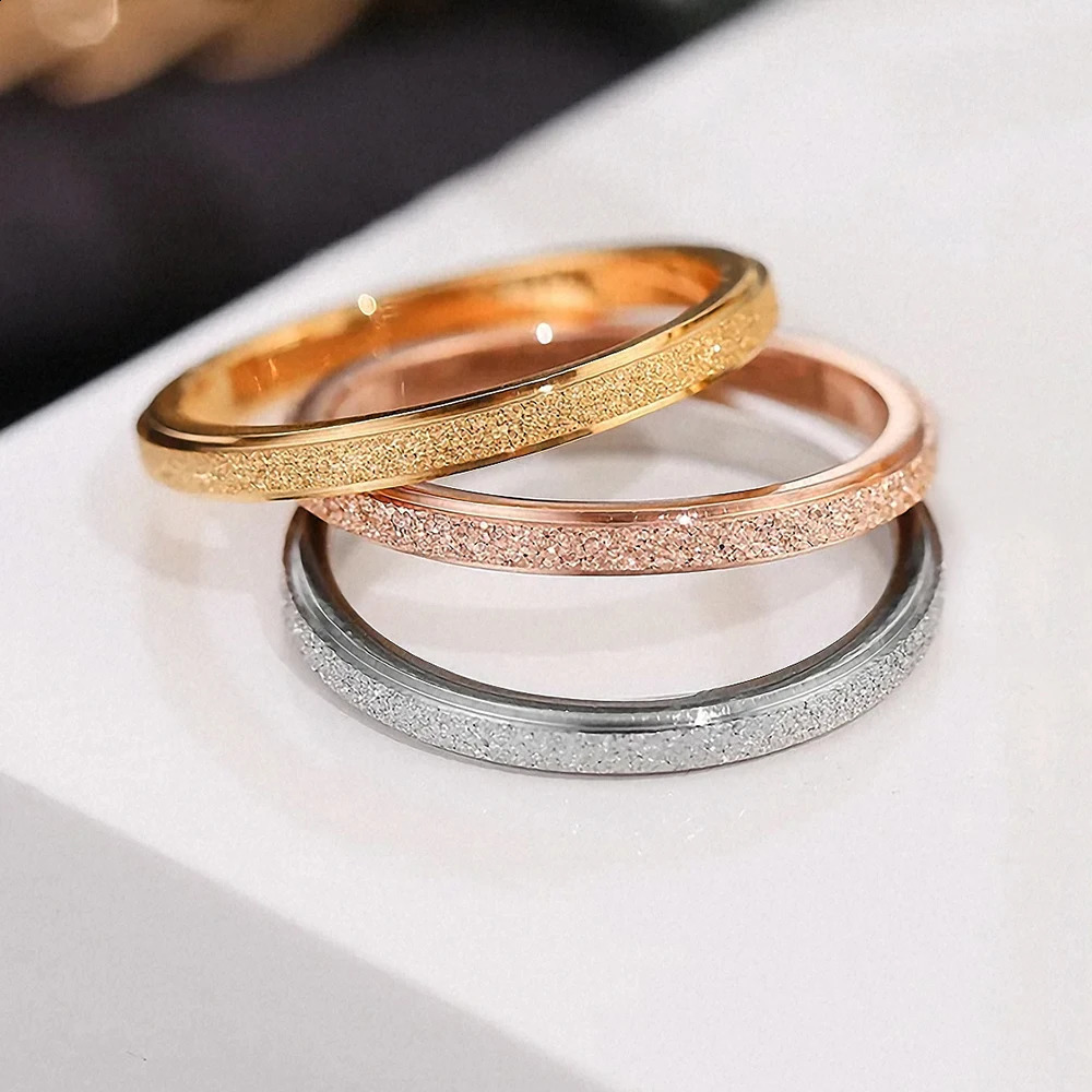 highquality simple frosted stainless steel womens ring 235MM wide gold suitable for girls jewelry 241210