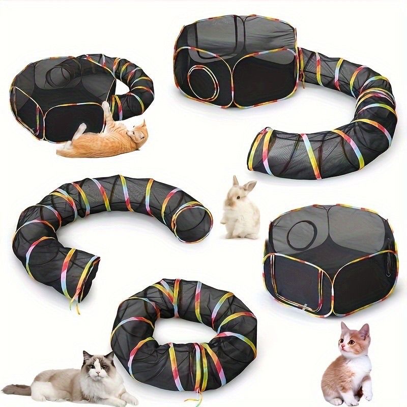 Outdoor Rainbow Cat Enclosures Playground Outside House for Cats Portable Cat Tent, Circle Playpen Tunnel, for Kitty and Small Animals Within Storage 