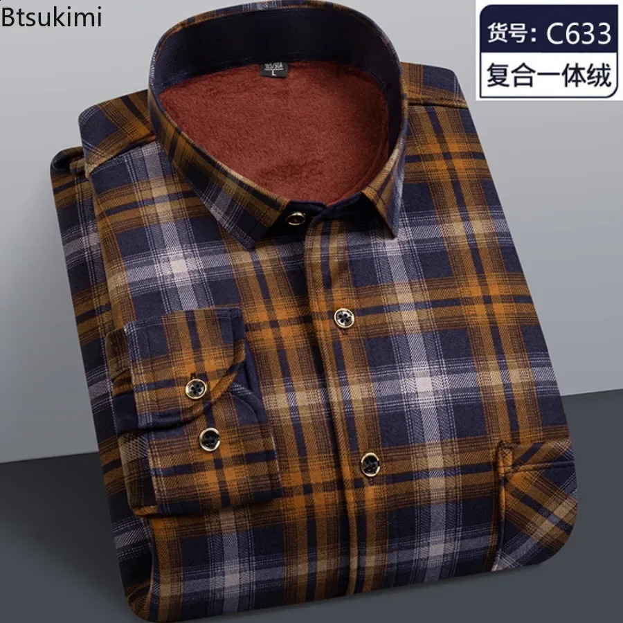 Flannel Men Shirt Autumn Winter Male Long Sleeve Plaid Shirt Thick Fleece Lined Soft Casual Flannel Warm Dress Shirt Male 241223