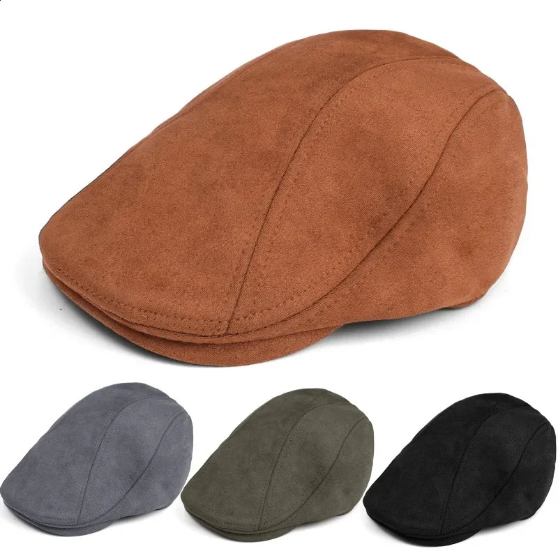 Mens suede Nap mens beret womens fashion autumn retro artist painter flat hat casual highquality s boy duckbill leather 241210