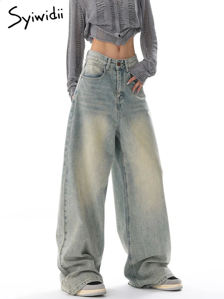 Syiwidii Baggy Wide Leg Jean Quality High Waisted Denim Pants Light Blue Full Length Korean Fashion Streetwear Y2K Jeans 241228