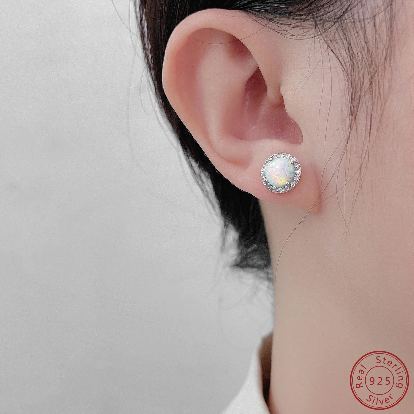 Europe and America selling 100% 925 sterling silver inlaid circular White Opal earrings fashion high-quality earrings 241226