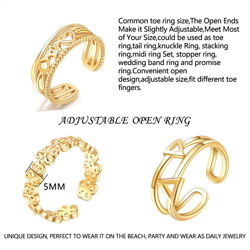 1 PCS Adjustable Toe Ring for Women Girls Open Tail Band Hawaiian Foot Jewelry 241225