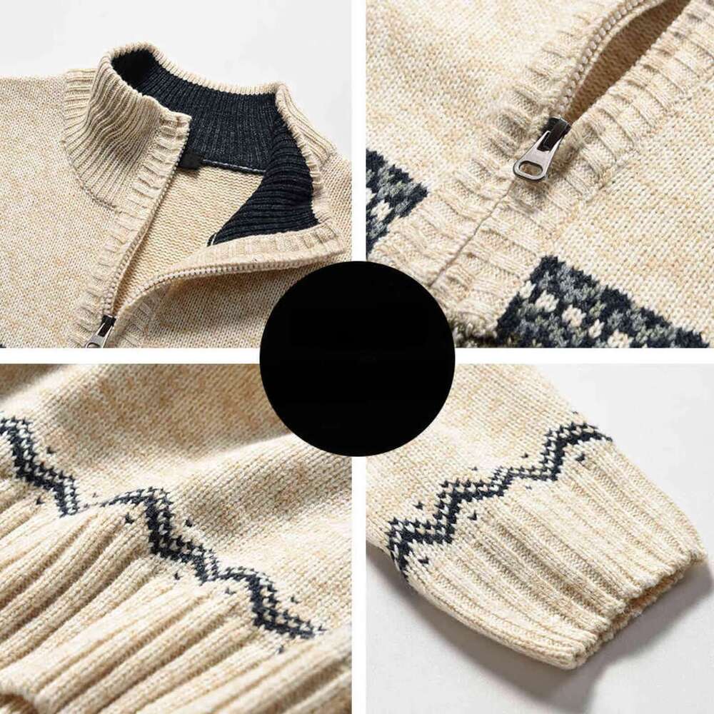Jacquard Christmas Sweater For Men - Warm Half-Zip Cardigan Jacket, Vintage Style