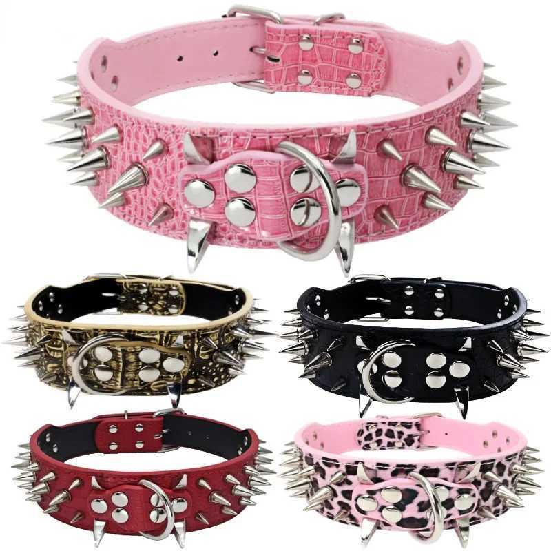 Anti bite dog collar 2-inch wide rivet leather dog collar Bulldog high-quality large dog collar German Shepherd Mastiff Rowena Bu M241228