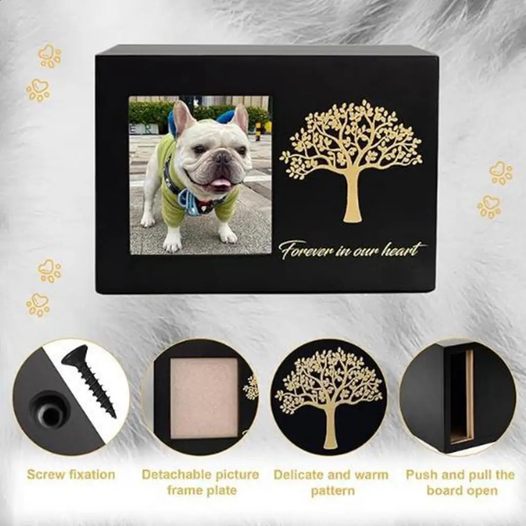 Cremation Urn for Dogs Funeral with Po Frame Wood Cat Ashes Keepsake Box 241225