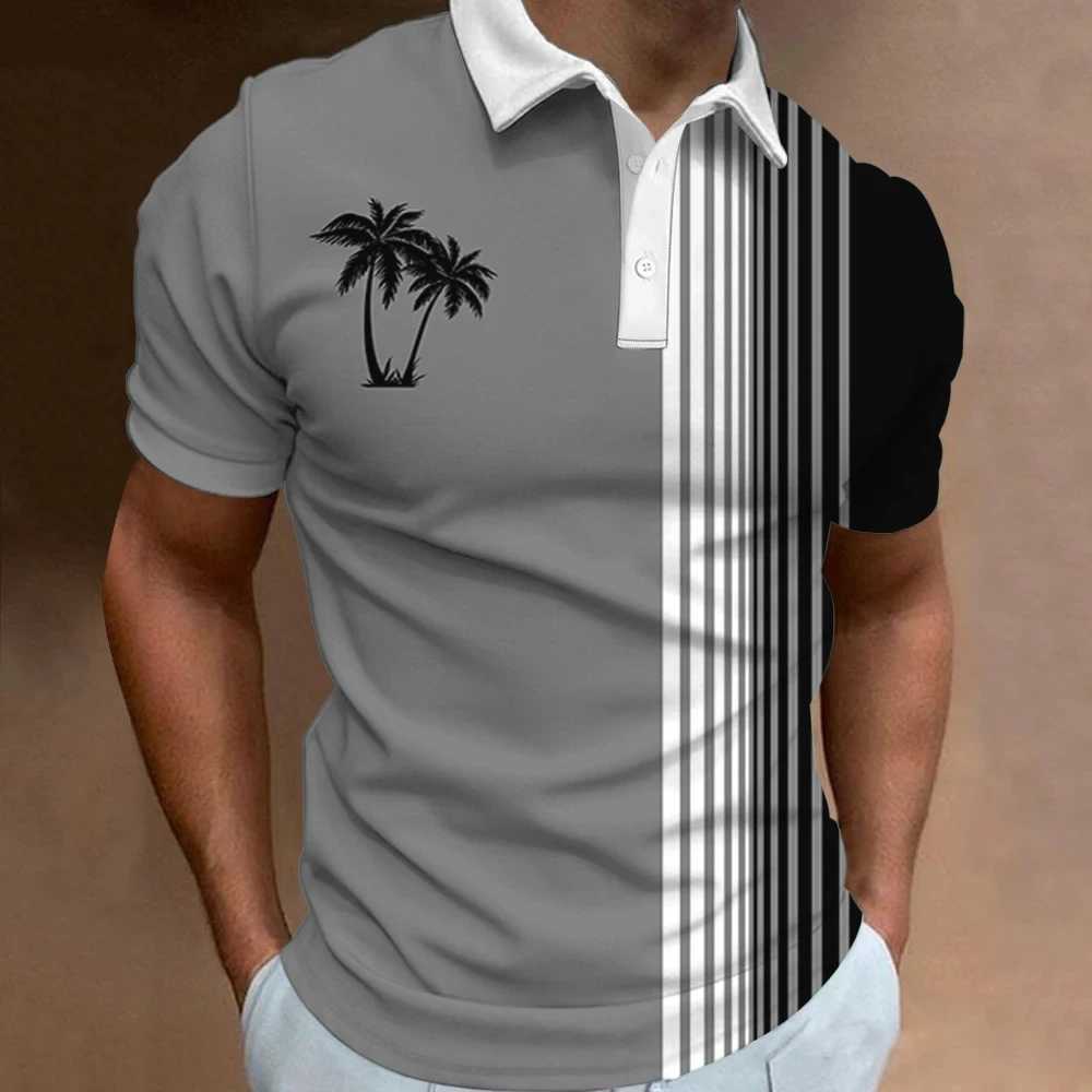 Coconut tree stripe 3D printing Hawaiian beach shirt shirt mens fashionable street clothing short sleeved mens T-shirt mens top X241228