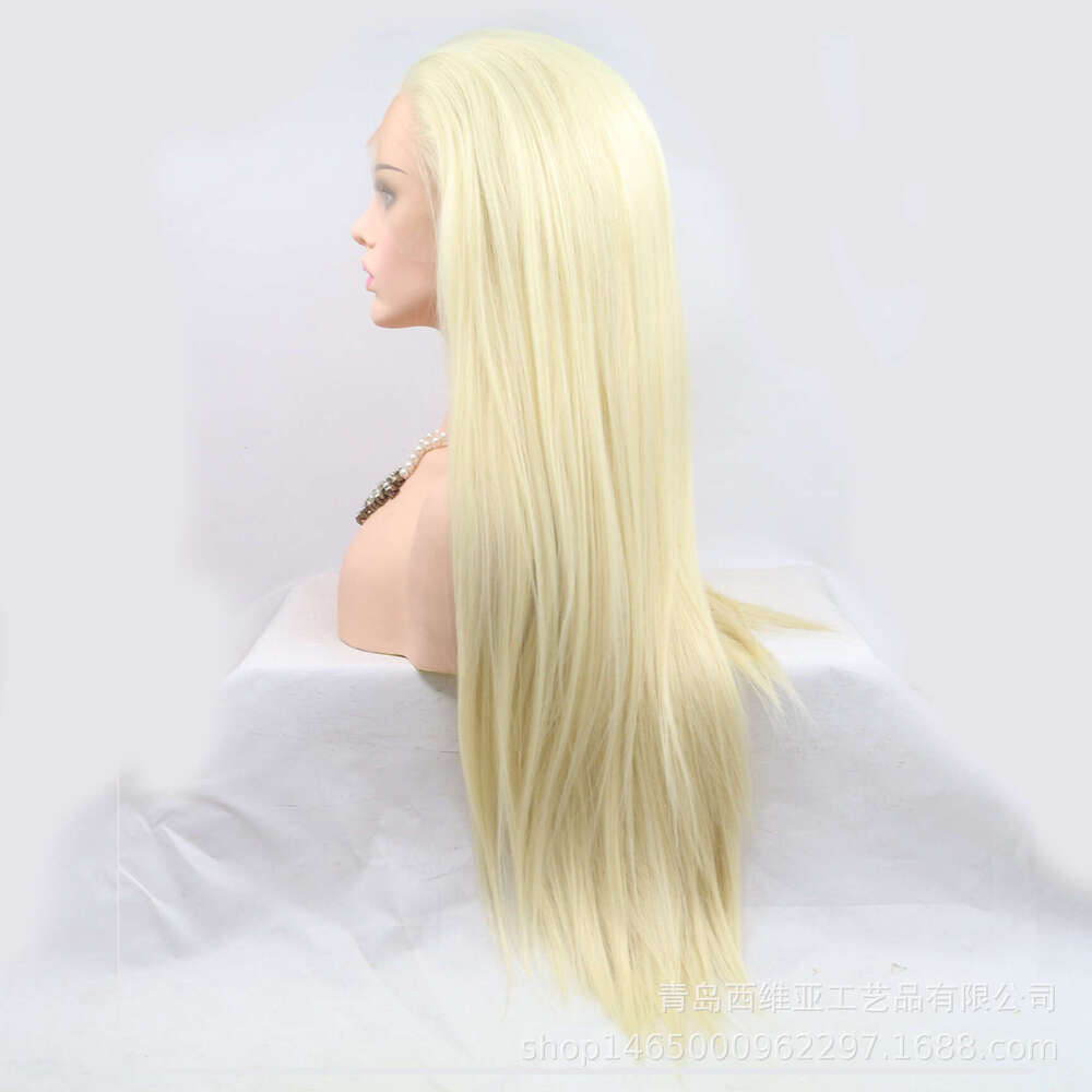 Chemical Headband 613 # Color White Gold Long Straight Hair Half Hand Hook Front Lace Chemical Fiber Wig Cover Kq2 Kq2