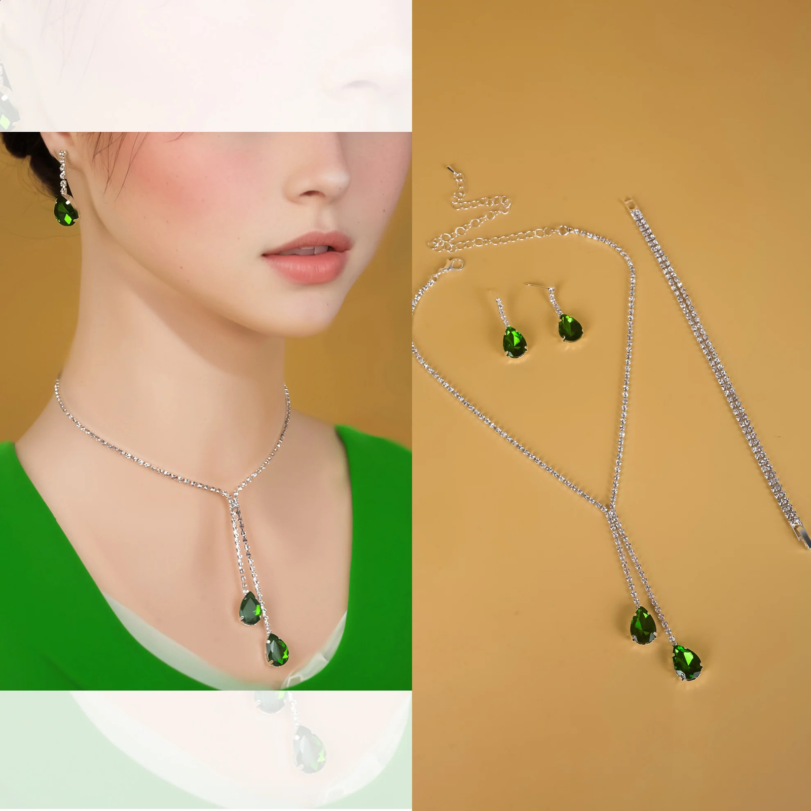 Selling Water Drop Necklace Simple 3 Piece Set Bridal Wedding Dress Earrings Jewellery Accessories Headpiece 2 Piece Set 241226