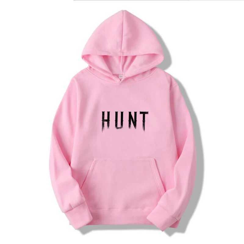 Fashionable mens hooded sweatshirt with hunting print street casual sports style large pocket woolen sweater for autumn and winter X241228