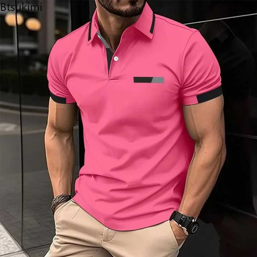 New 2024 Mens Short sleeved shirt Shirt Casual Collar Button Zipper Mens Retro Stripe Patch Work Mens T-shirt X241228