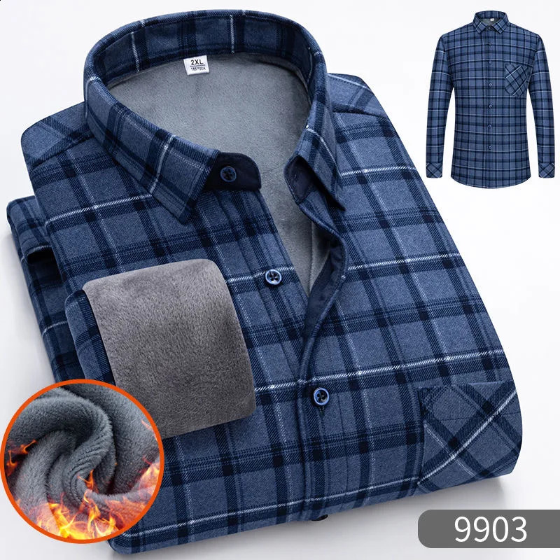 Autumn/Winter Fashion Sports Plus Fleece Thickened Warm Plaid Shirt Mens Casual Loose Comfortable High Quality Shirt L-5XL 241223