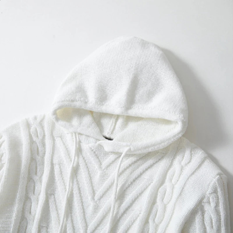 Mens winter knitted button down jacquard hooded sweater long sleeved solid color knitted retro casual brushed hooded sweater M-3XL 241227