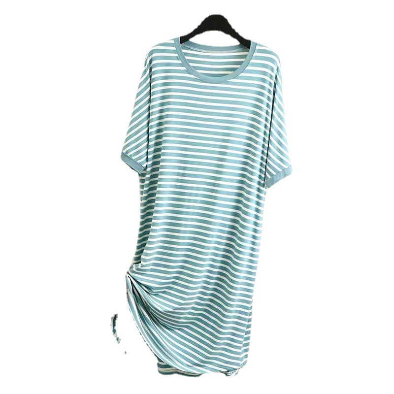 B605-Ice and snow silk ribbed suspender pajamas women's summer loose thin pure desire style home clothes medium and long dress nightdress