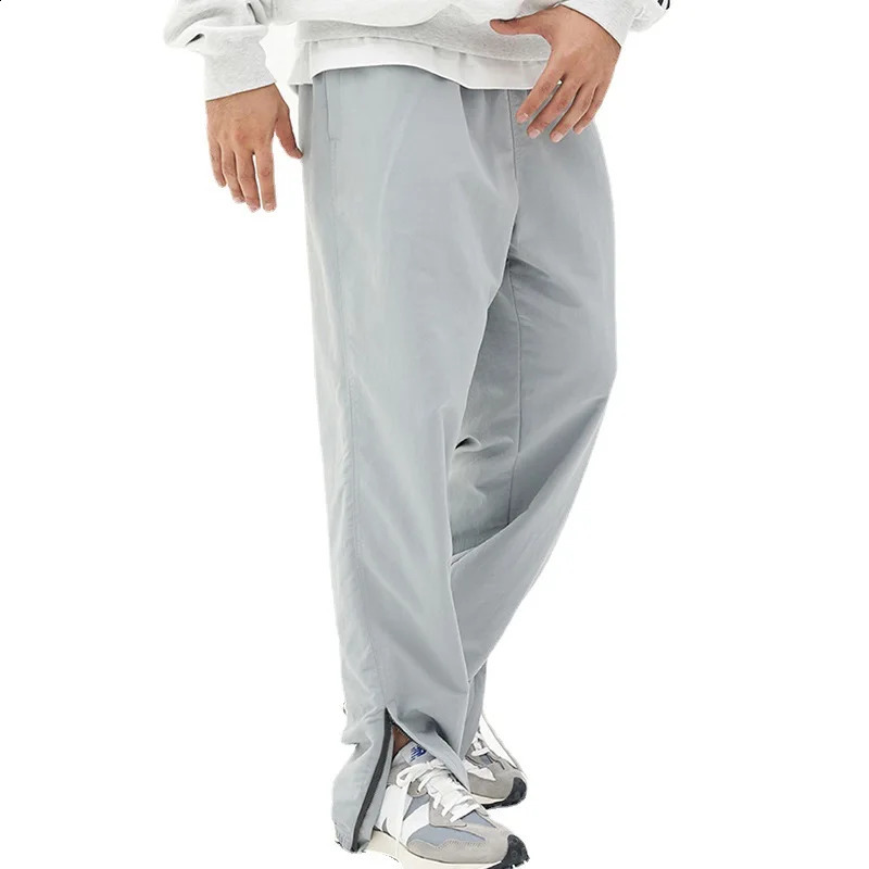Mens Zippered Leg Casual Pants for Quick Drying Loose Straight Trouser Mens Sports and Fitness Exercise Slow Running Sweatpants Trackpants 241227