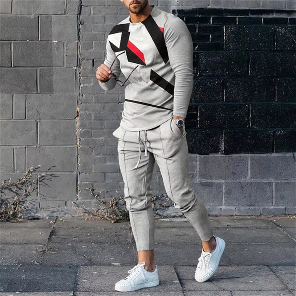 Autumn Winter Fashion Men Sets Long Sleeves T-shirtTrousers O-Neck Sweatshirt Casual Jogger Sportswear 2 Piece Men Clothing 241227